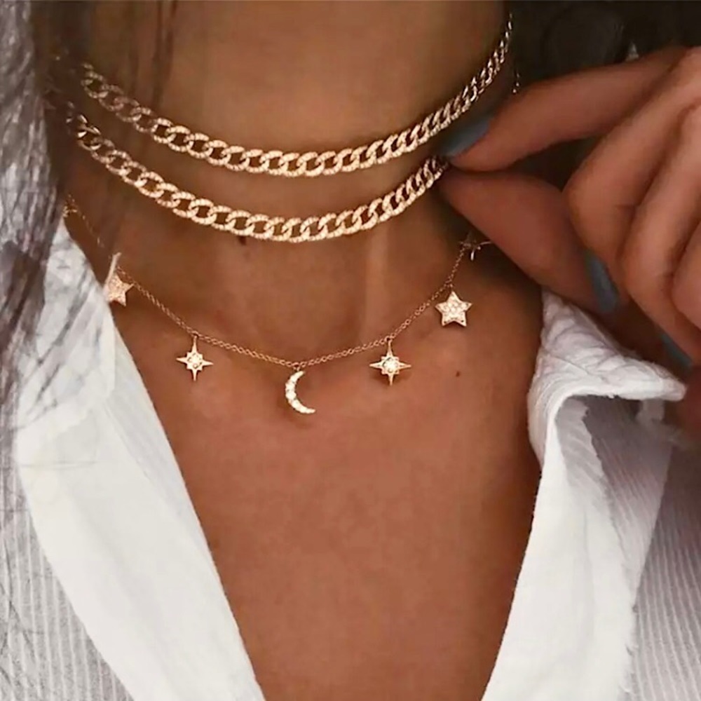“Celestial Angel” Gold Chain Moon Star Necklace